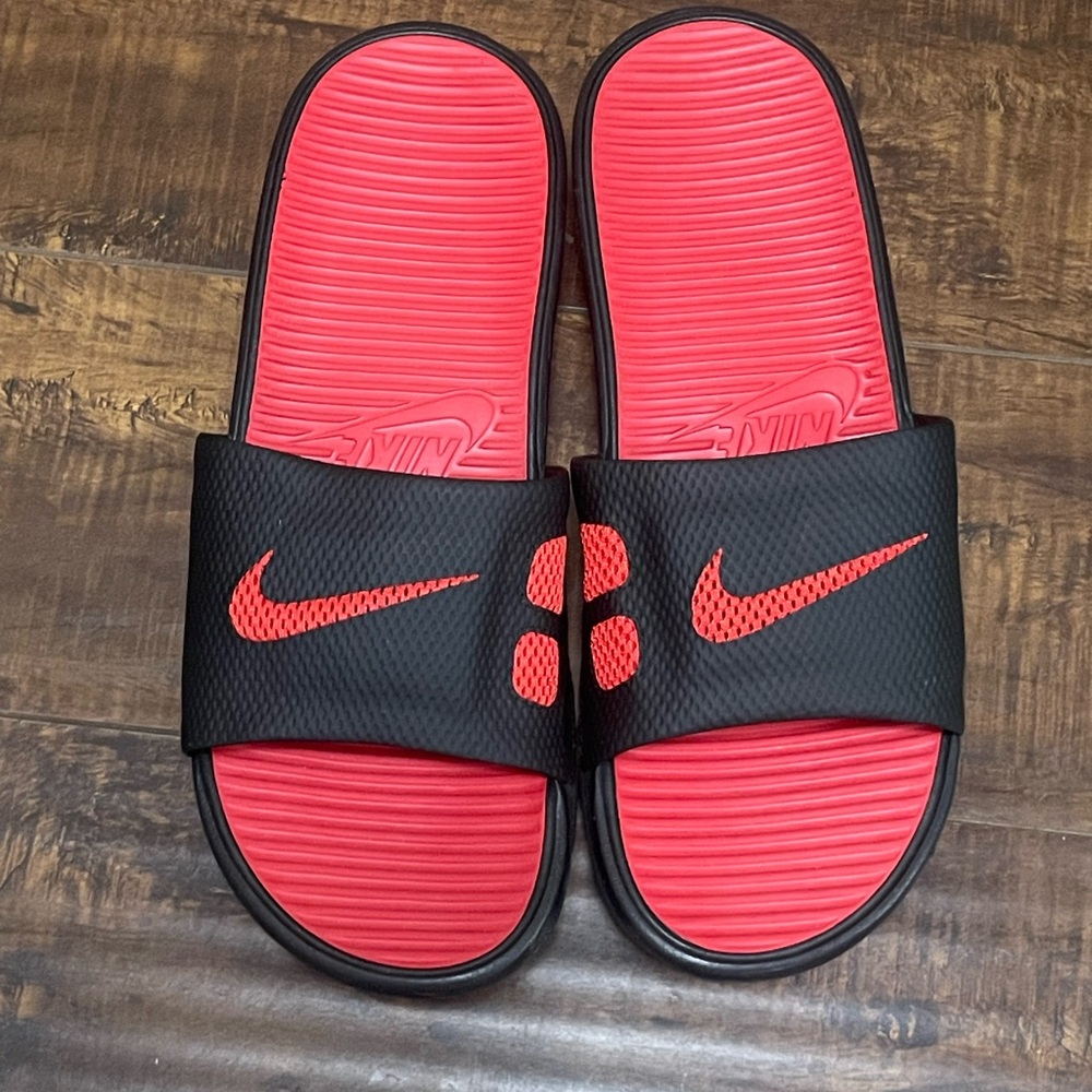 Nike Black and Red Slide Sandals